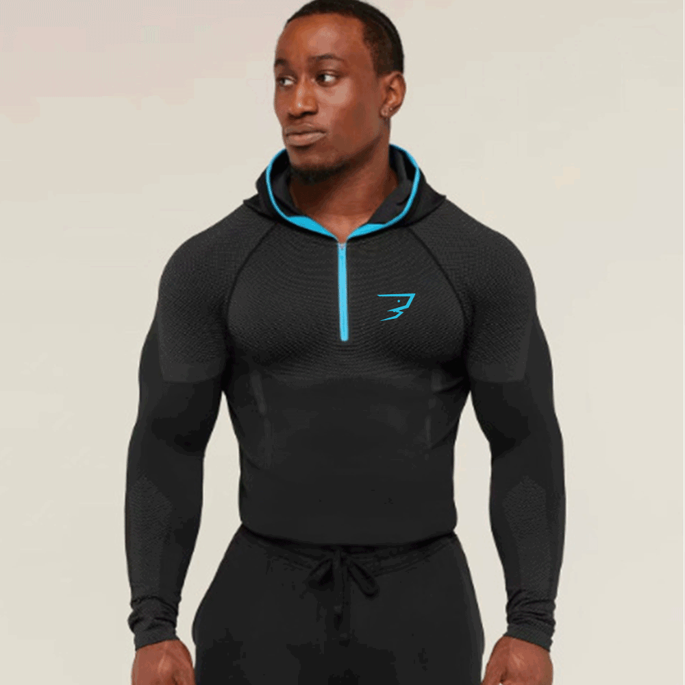 Outdoor Sport Hoodie - Herensporttrui met lange mouwen, halfrits, sneldrogend,